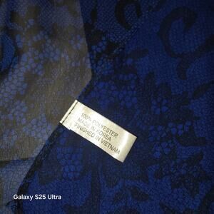 Navy and black printed wide‎ scarf, polyester